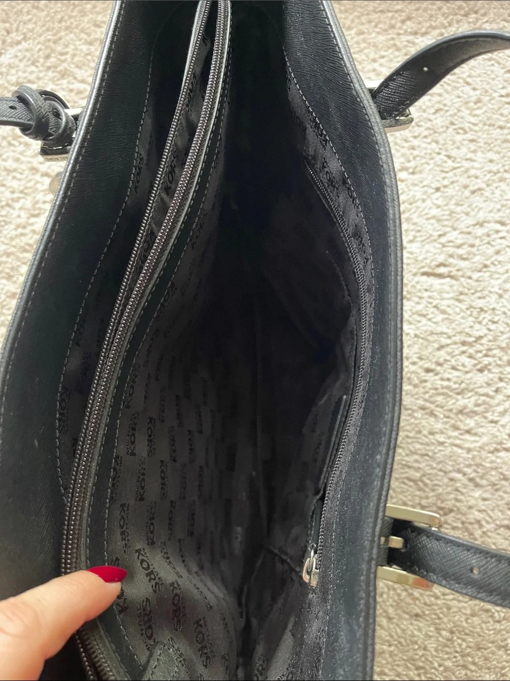 Michael Kora Classic Black Tote Bag with Front Flap Pocket